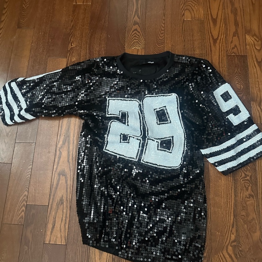Black Sequin Jersey Top with Number 29
